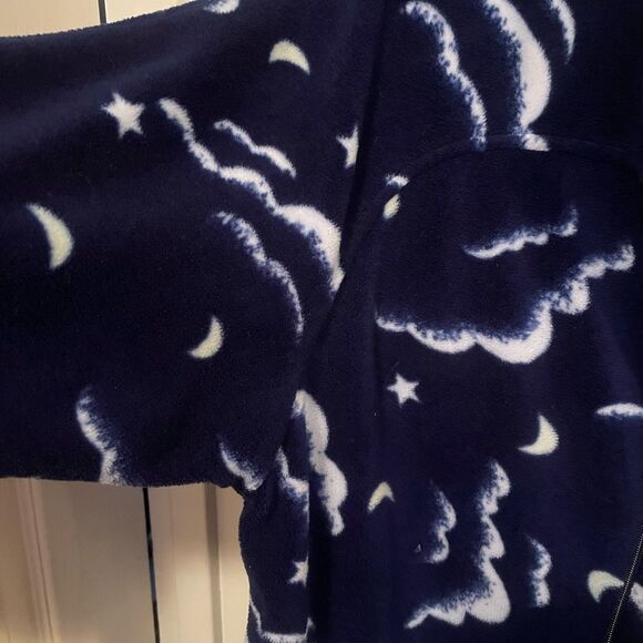 I.C. Winters Vintage Moon Stars Clouds Dark Blue Plush Half Zip Womens Robe M - Picture 9 of 16